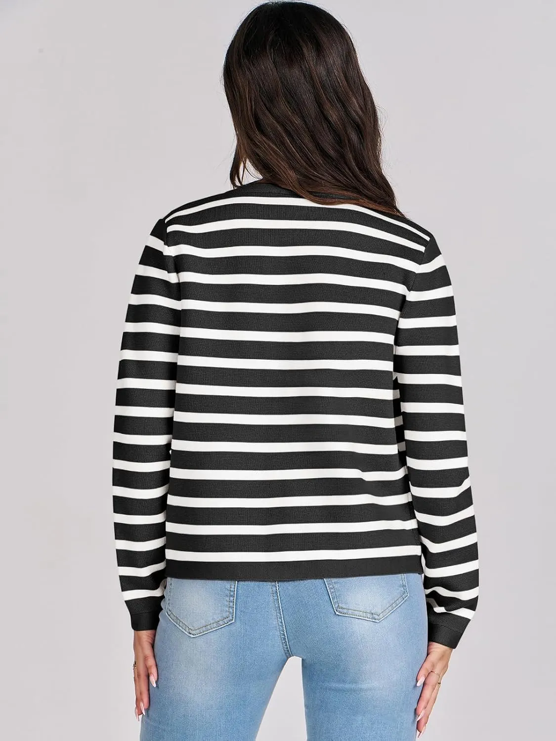 ANRABESS Women Striped Cardigan Sweaters Button Down Cropped Knit Lady Jackets Coat 2025 Fall Outfits Spring Trendy Clothes
