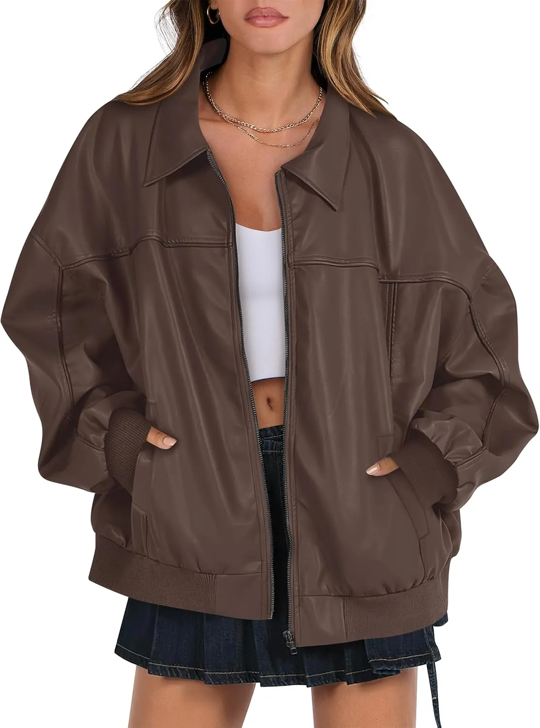 ANRABESS Womens Oversized Leather Jackets Faux Suede Fall Fashion Motorcycle Coats Winter Outfits Clothes 2025