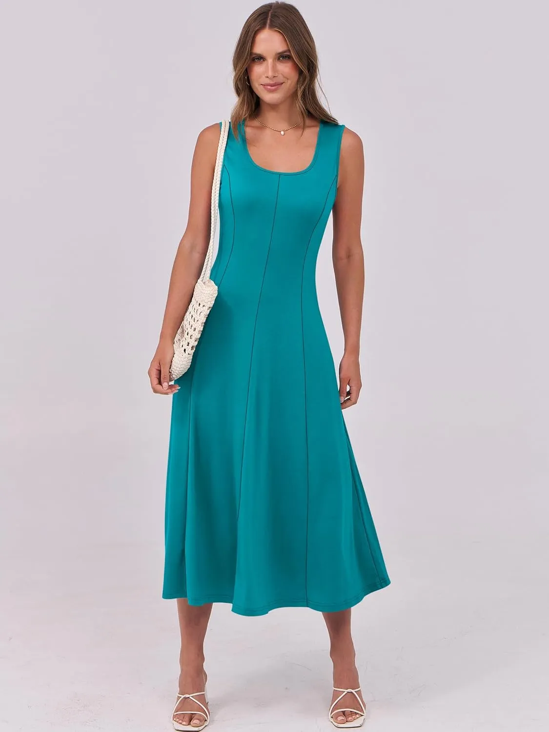 ANRABESS Womens Summer Casual Sleeveless Midi Dresses Scoop Neck Fit & Flare A-Line Flowy Long Sundress Beach Outfits