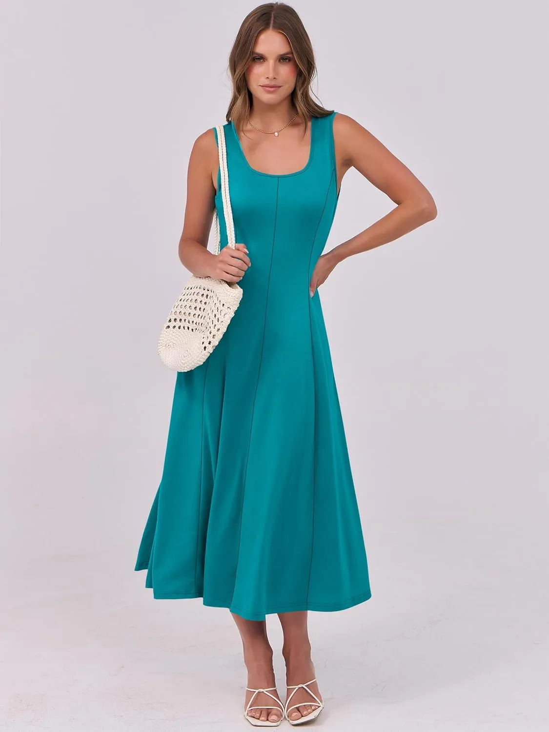 ANRABESS Womens Summer Casual Sleeveless Midi Dresses Scoop Neck Fit & Flare A-Line Flowy Long Sundress Beach Outfits