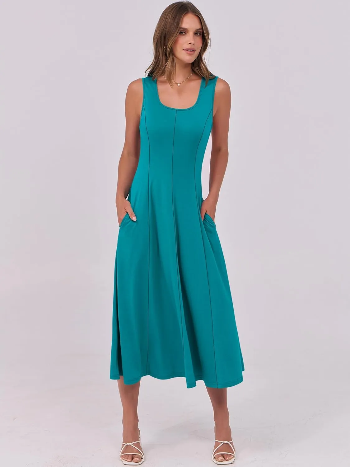 ANRABESS Womens Summer Casual Sleeveless Midi Dresses Scoop Neck Fit & Flare A-Line Flowy Long Sundress Beach Outfits