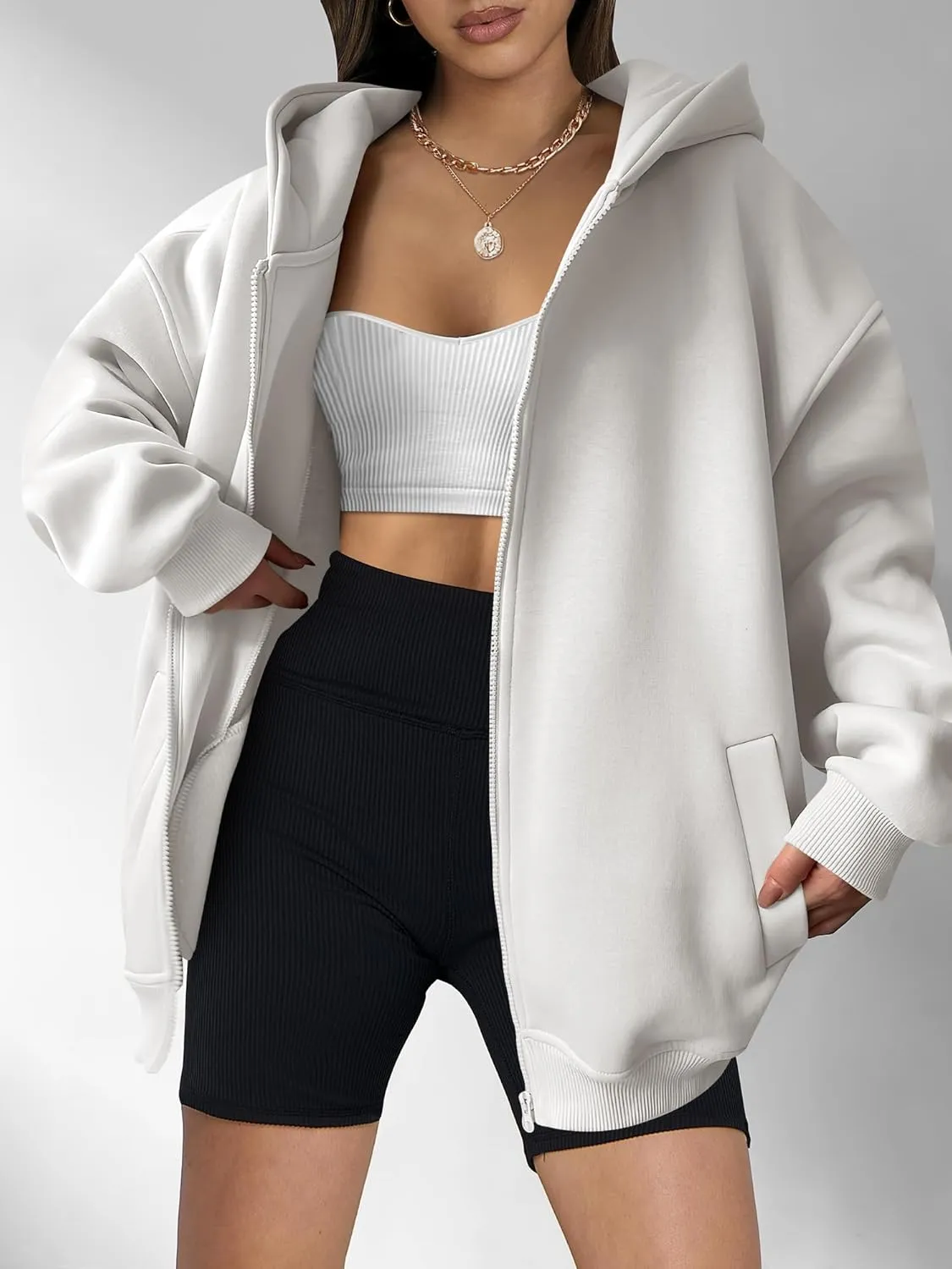 ANRABESS Womens Zip Up Hoodies Oversized Sweatshirt Long Sleeve Fleece Jackets Coat Workout Y2K Outfits 2025 Fall Trendy