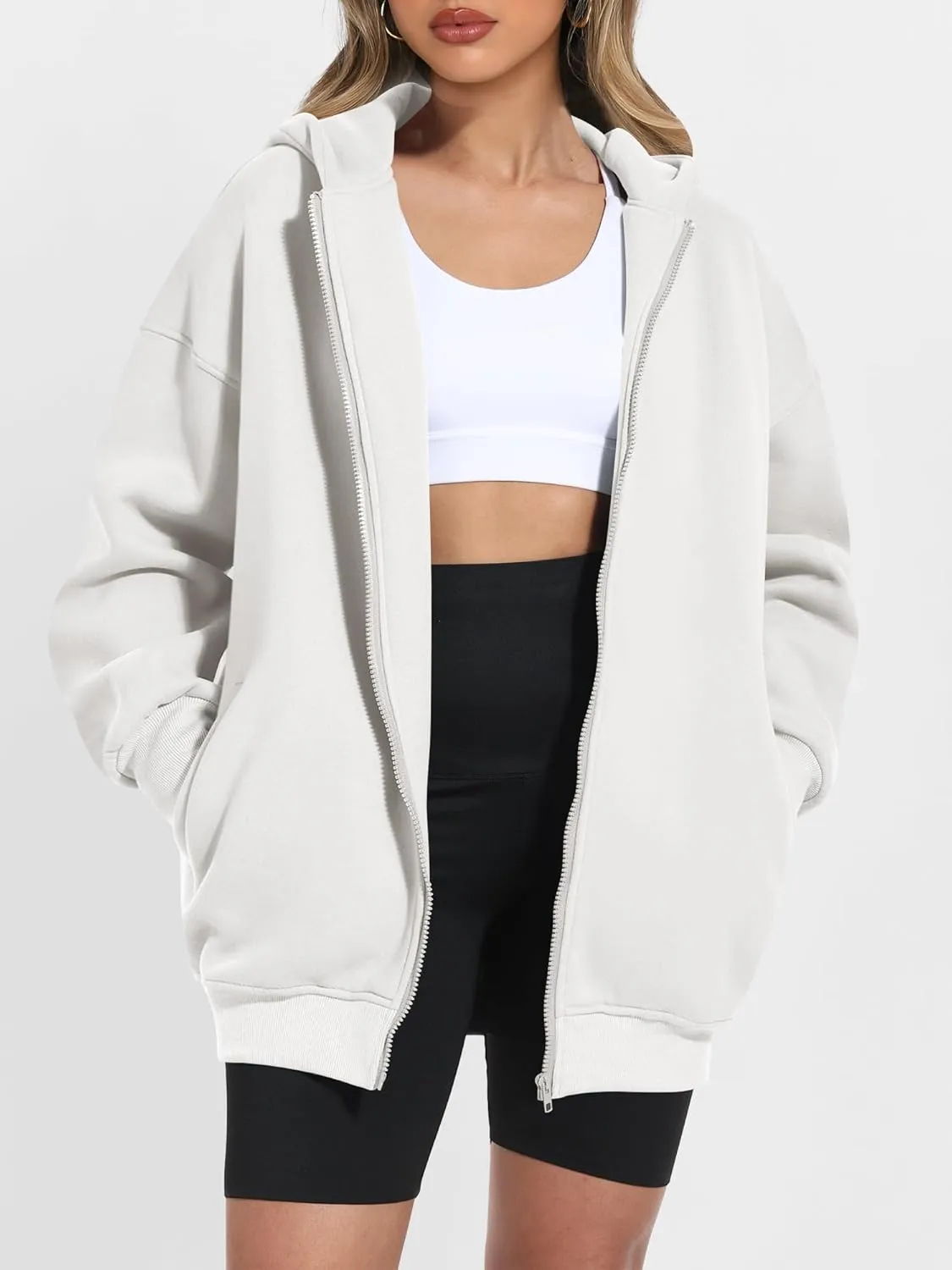 ANRABESS Womens Zip Up Hoodies Oversized Sweatshirt Long Sleeve Fleece Jackets Coat Workout Y2K Outfits 2025 Fall Trendy