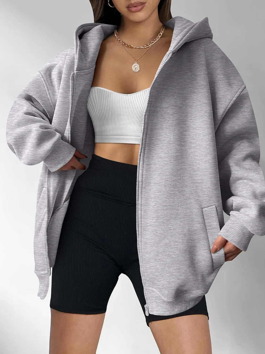 ANRABESS Womens Zip Up Hoodies Oversized Sweatshirt Long Sleeve Fleece Jackets Coat Workout Y2K Outfits 2025 Fall Trendy