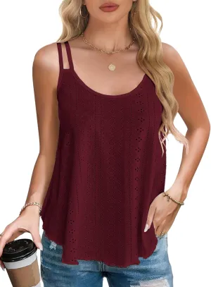 AURUZA Tank Top for Women Eyelet Sleeveless Camisole Casual Spaghetti Strap Scoop Neck Cami Loose Fit Summer Beach Vacation