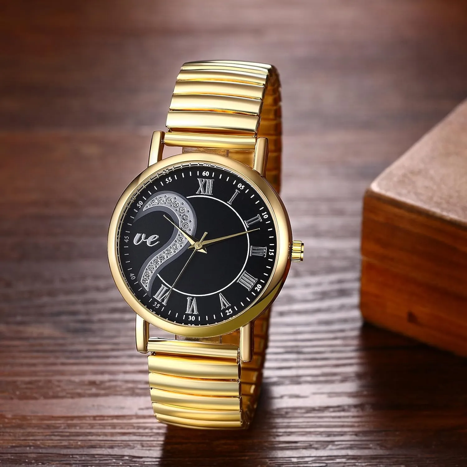 Avaner Elastic Strap Couple Watches: Stretch Band His and Her Analog Quartz Stainless Steel Bangle Wrist Watches for Men Women