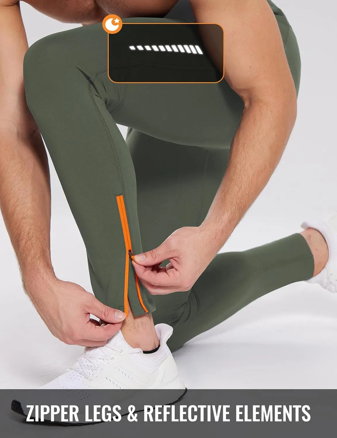 baleaf Men's Thermal Running Tights Winter Cycling Pants Fleece Lined Compression Leggings Zipper Pockets Cold Weather Gear