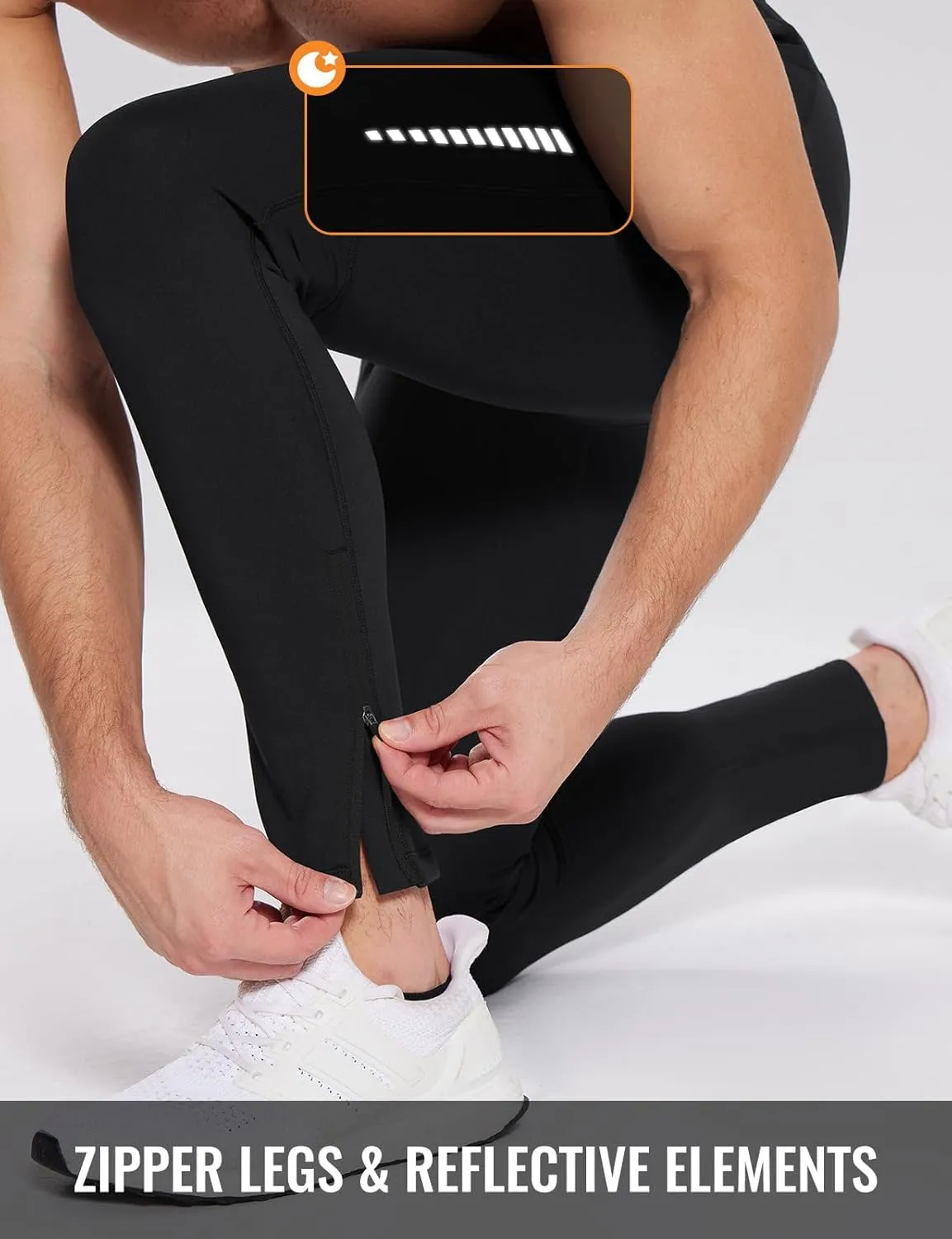 baleaf Men's Thermal Running Tights Winter Cycling Pants Fleece Lined Compression Leggings Zipper Pockets Cold Weather Gear