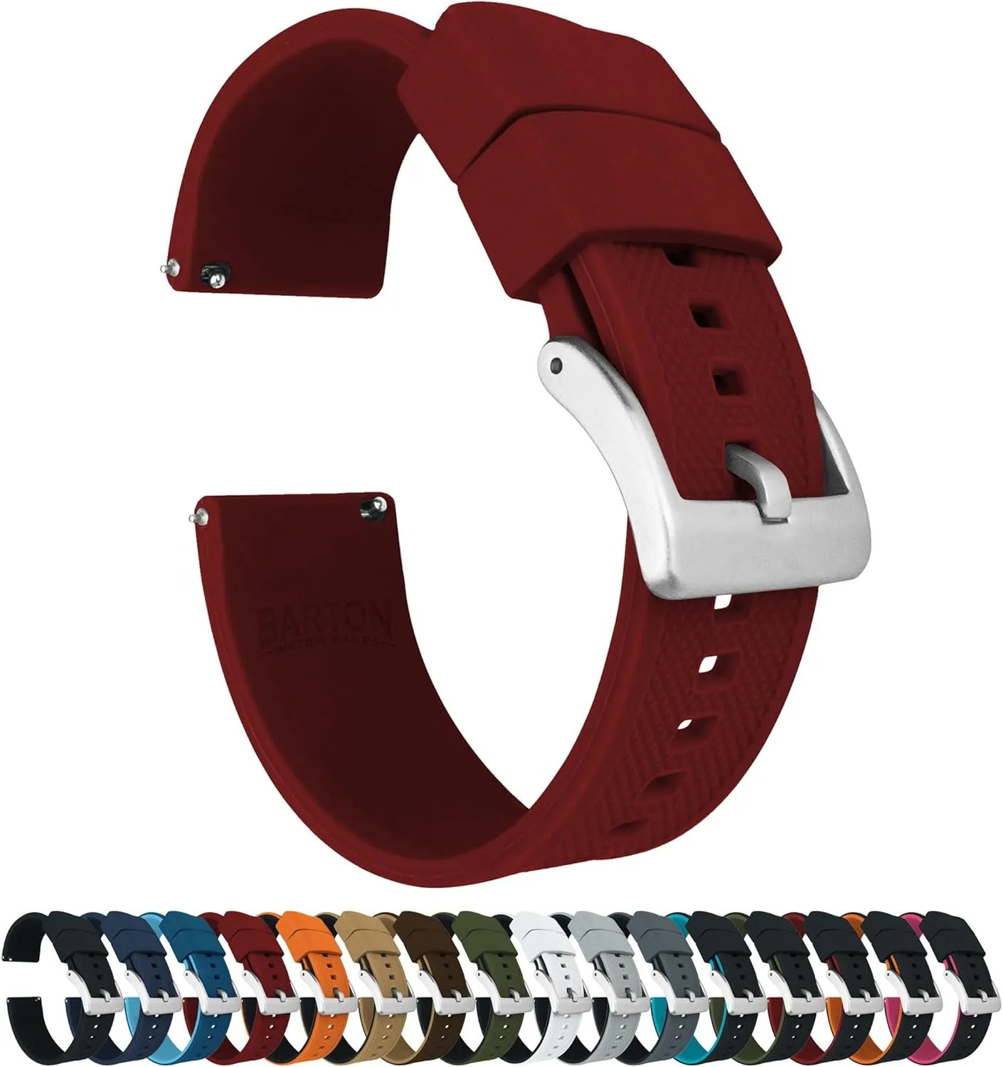 BARTON Elite Silicone Watch Bands - Quick Release - Choose Strap Color & Buckle Color (Stainless Steel, Black PVD or Gunmetal Grey) - 18mm, 20mm, 22mm & 24mm Watch Straps