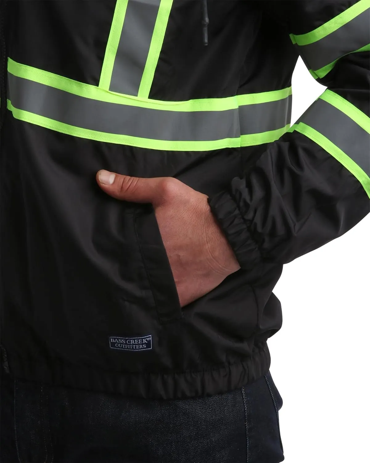 Bass Creek Outfitters Men's Hi Vis Jacket - ANSI Class 3 Safety Rain High Vis Waterproof Reflective Workwear (Sizes: M-XXL)