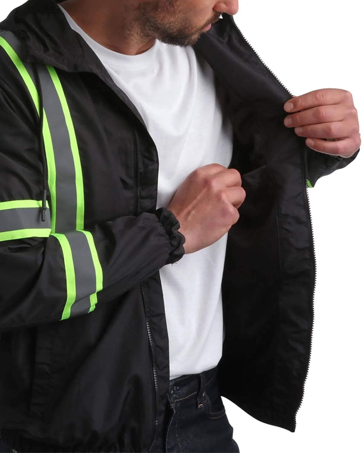 Bass Creek Outfitters Men's Hi Vis Jacket - ANSI Class 3 Safety Rain High Vis Waterproof Reflective Workwear (Sizes: M-XXL)