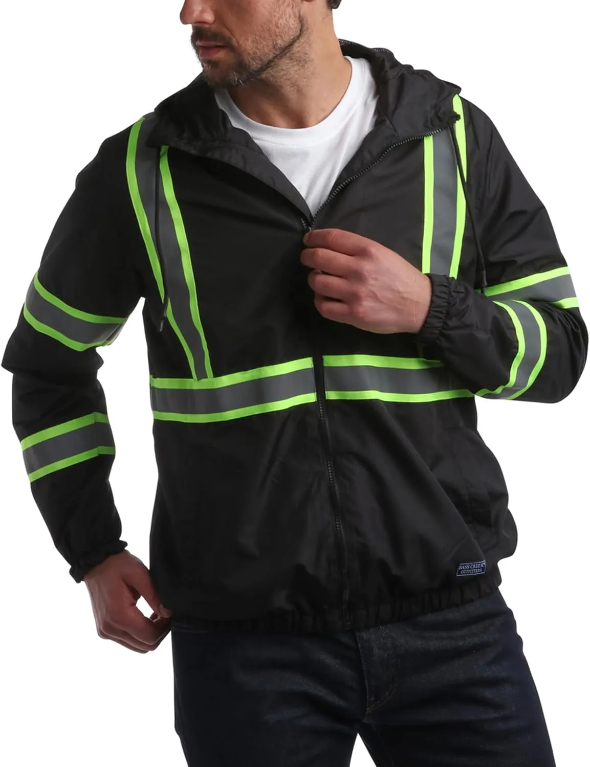 Bass Creek Outfitters Men's Hi Vis Jacket - ANSI Class 3 Safety Rain High Vis Waterproof Reflective Workwear (Sizes: M-XXL)