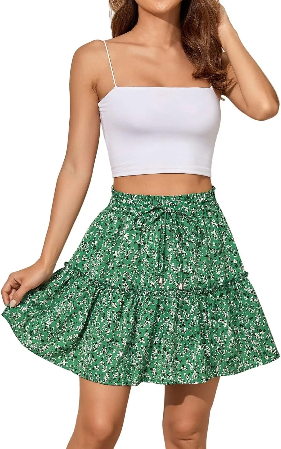 Beach Vacation Clothes for Women Summer Loose Casual Trendy Elastic Waist Floral Print Boho Mini Skirts, S-XL