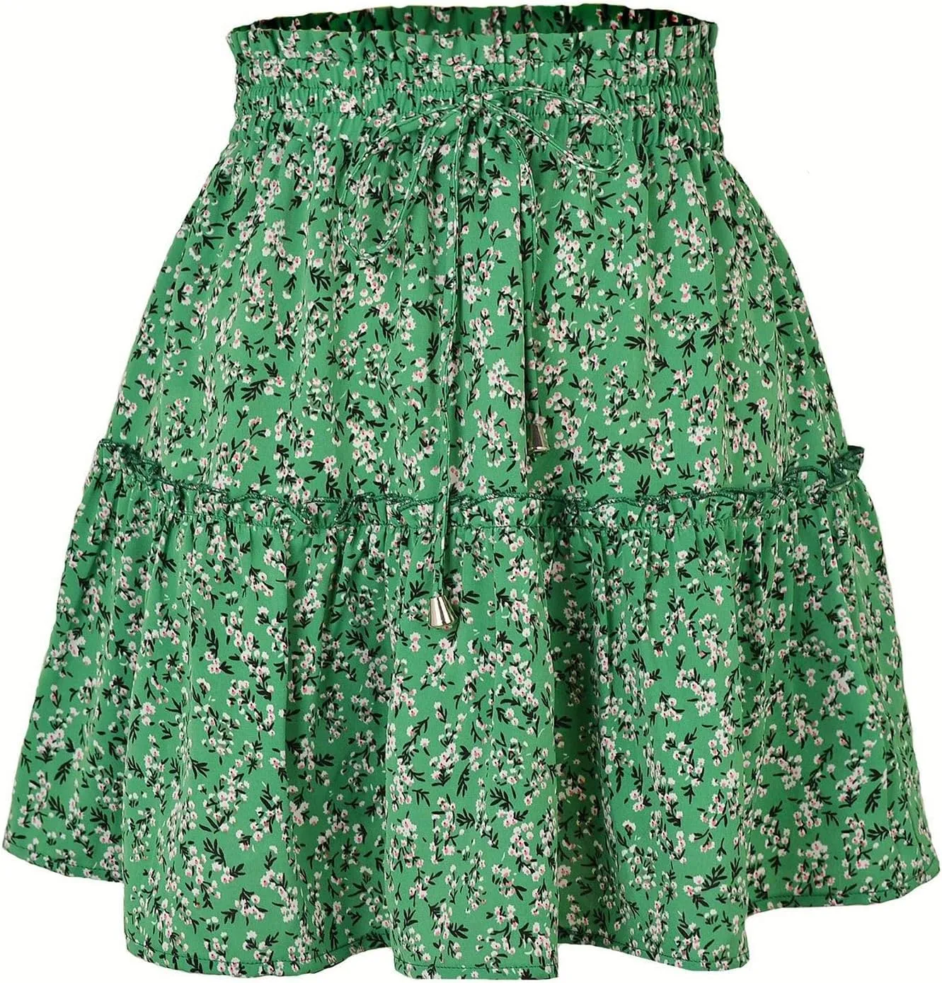 Beach Vacation Clothes for Women Summer Loose Casual Trendy Elastic Waist Floral Print Boho Mini Skirts, S-XL
