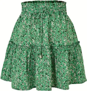 Beach Vacation Clothes for Women Summer Loose Casual Trendy Elastic Waist Floral Print Boho Mini Skirts, S-XL