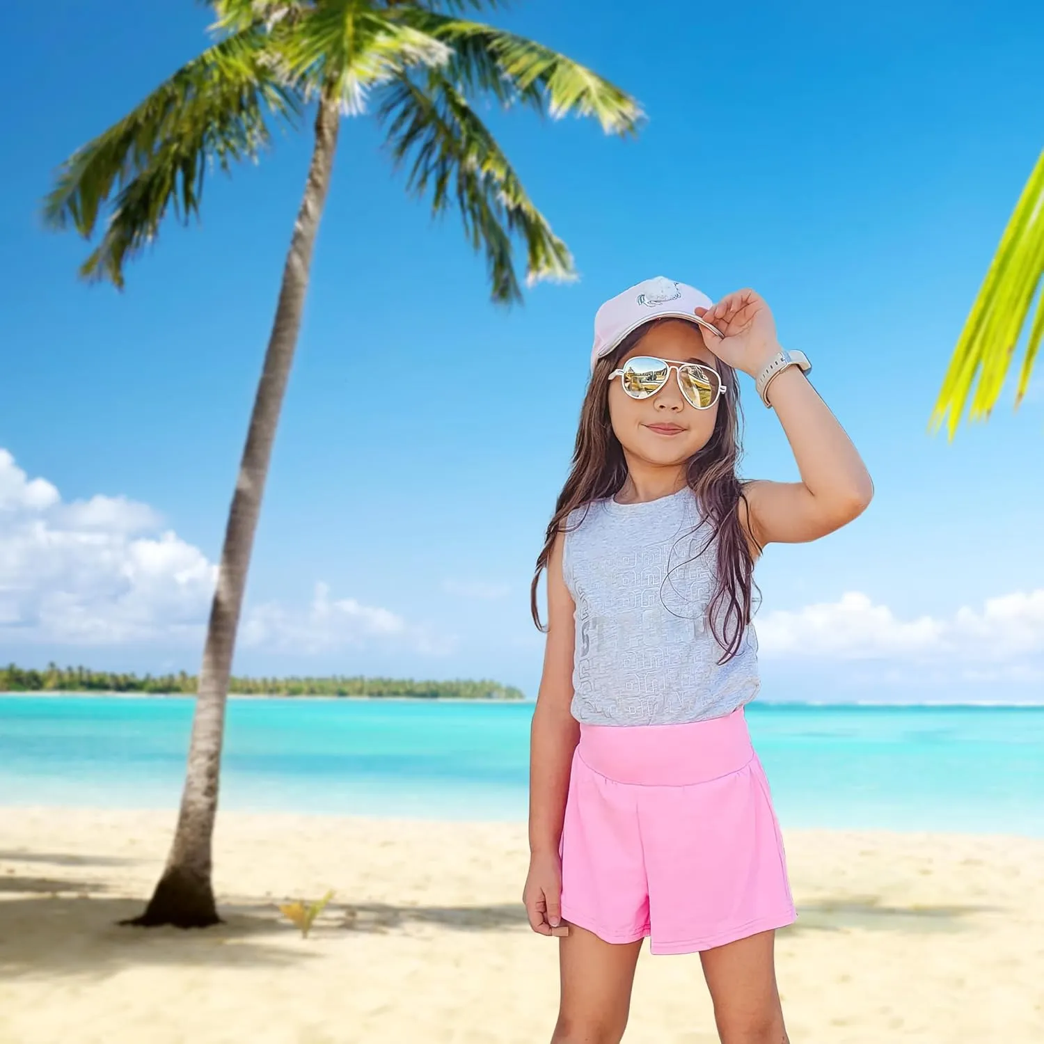 BIG ELEPHANT Girls Swim Shorts, UPF 50  Quick Dry Kids Active Beach Board Short, Youth Swimsuit Bottoms