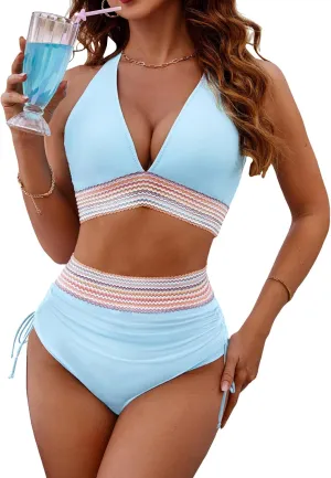 BMJL Womens High Waisted Bikini Sets Tummy Control Swimsuits Sexy V Neck Two Piece Bathing Suits 2024
