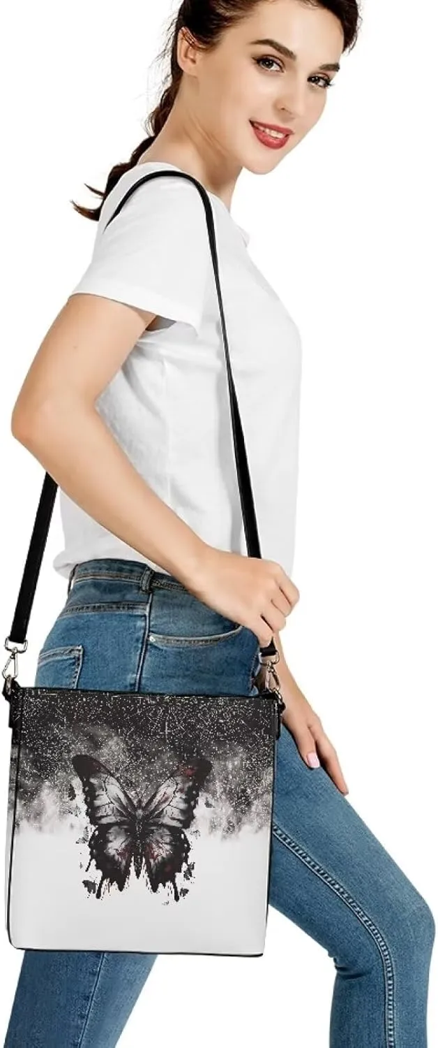 Boho Bags for Women Mushroom Graphic Leather Handbag Shoulder Crossbody Purse with Magnetic Snap and Strap