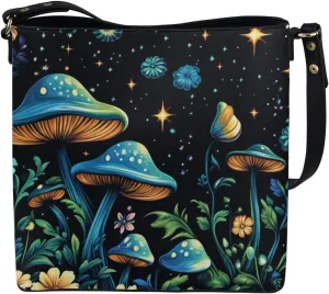 Boho Bags for Women Mushroom Graphic Leather Handbag Shoulder Crossbody Purse with Magnetic Snap and Strap