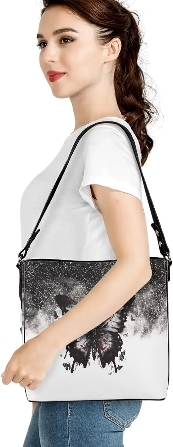 Boho Bags for Women Mushroom Graphic Leather Handbag Shoulder Crossbody Purse with Magnetic Snap and Strap