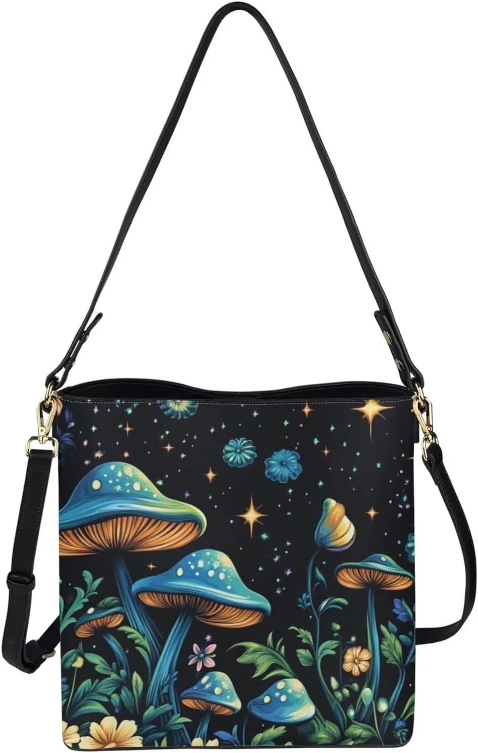 Boho Bags for Women Mushroom Graphic Leather Handbag Shoulder Crossbody Purse with Magnetic Snap and Strap