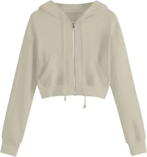 Ceboyel Zip Up Hoodies for Women Cropped Long Sleeve Sweatshirts Jackets Trendy Y2k Crop Tops Teen Girls Clothes 2023
