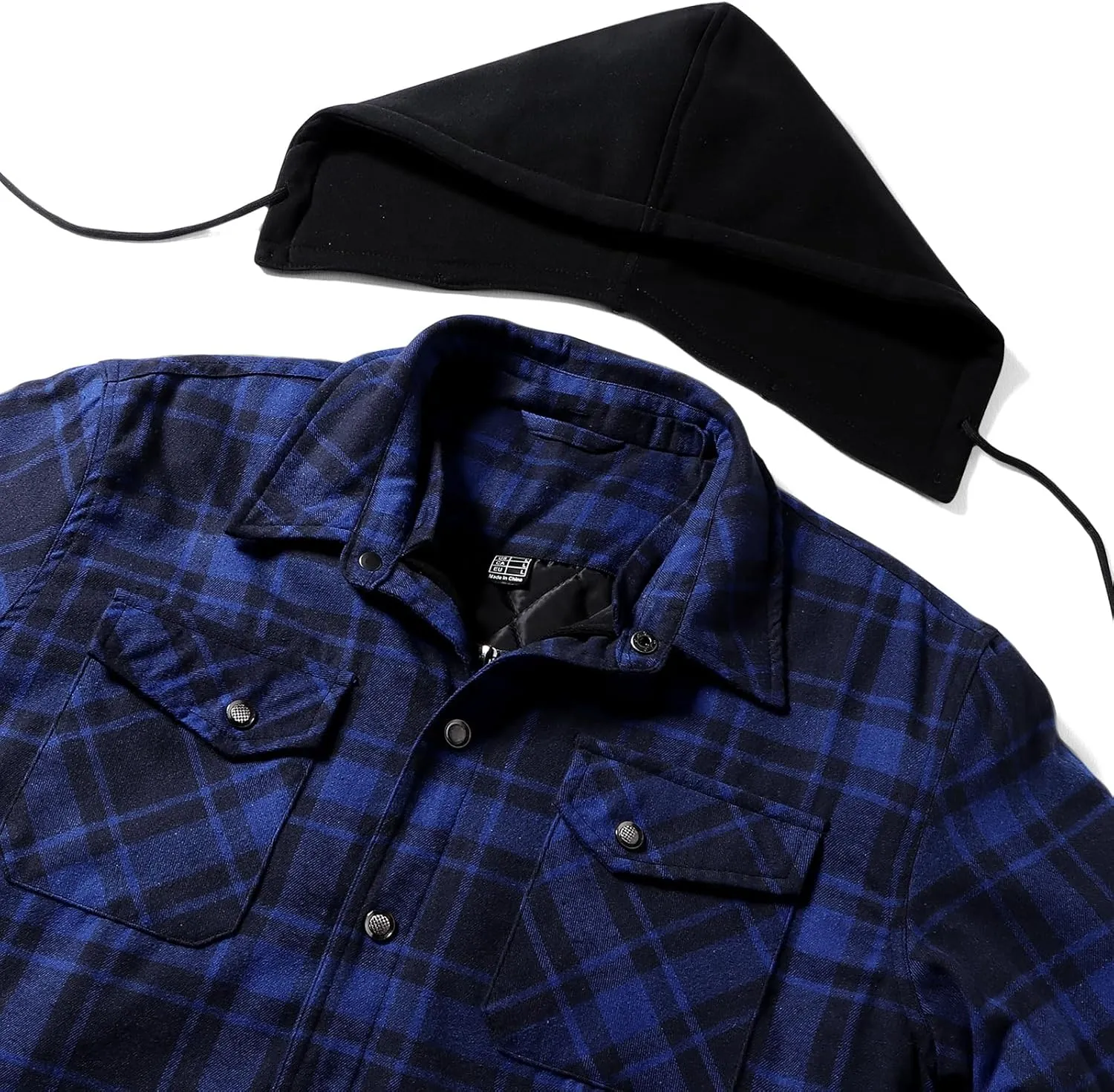 CHEXPEL Flannel Jackets for Men Long Sleeve Plaid Shirt Jacket Quilt Lined Hooded with Button Down Winter Coat