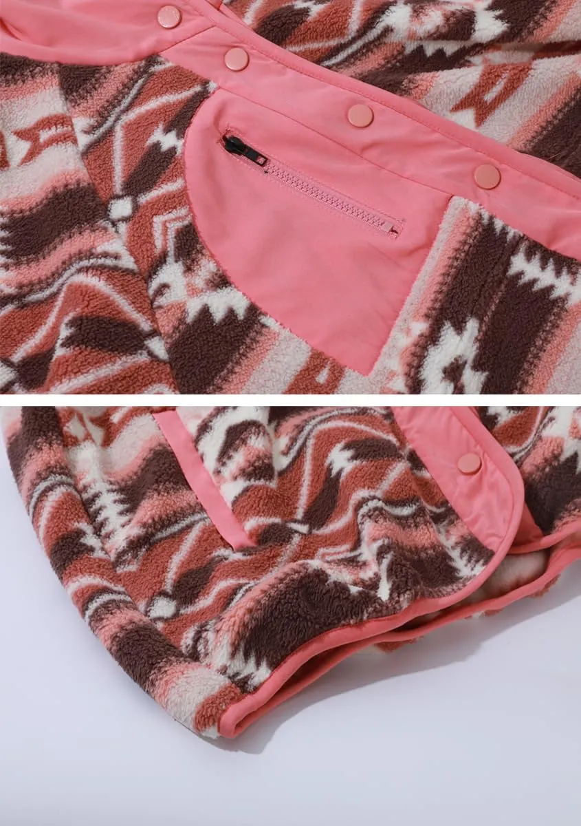 chouyatou Women's Fleece Jacket Tribal Aztec Print Long Sleeve Button Down Shacket Jacket Coats