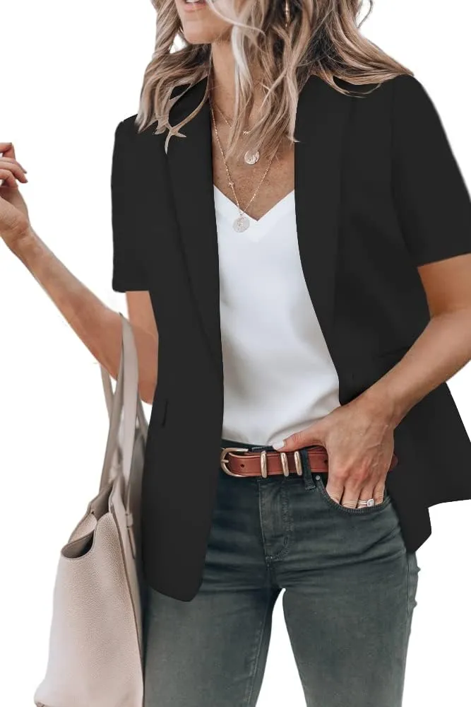 Cicy Bell Women's Casual Blazer Short Sleeve Lapel Open Front Work Office Suit Jacket