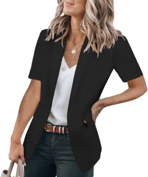 Cicy Bell Women's Casual Blazer Short Sleeve Lapel Open Front Work Office Suit Jacket