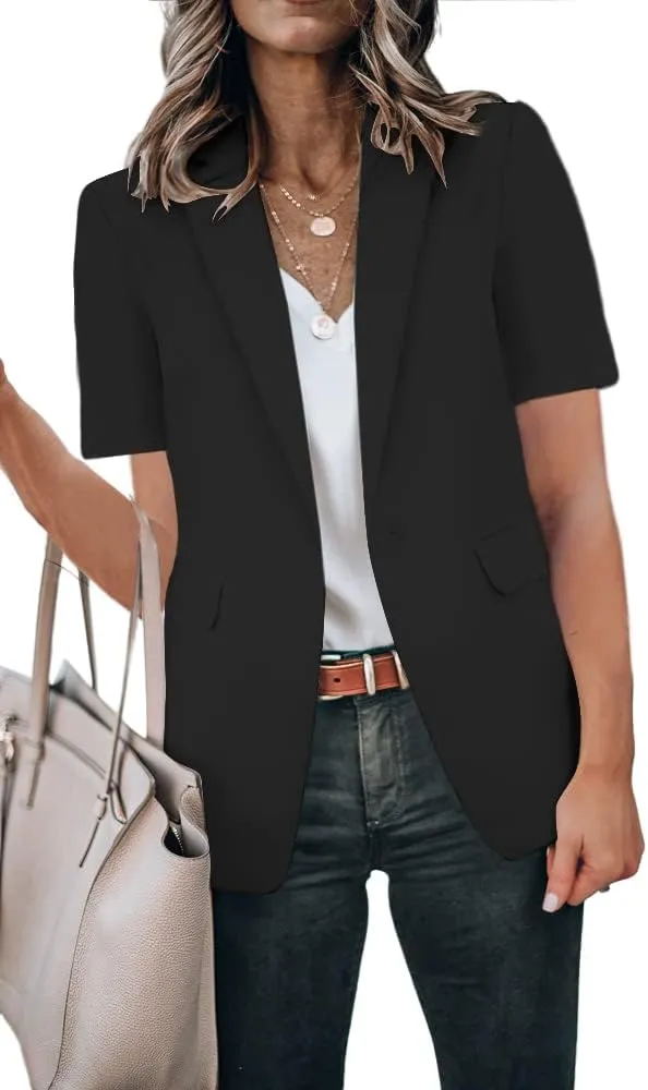 Cicy Bell Women's Casual Blazer Short Sleeve Lapel Open Front Work Office Suit Jacket