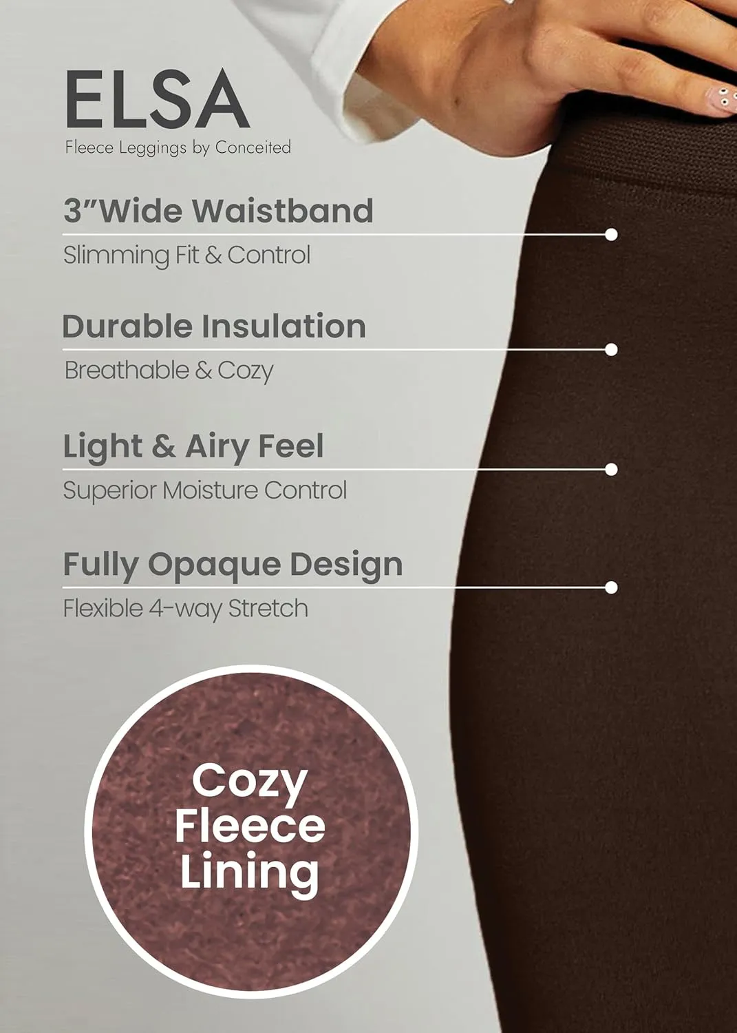 Conceited Fleece Lined Leggings Women - Regular and Plus Size Tights - Premium Fabric in Many Colors