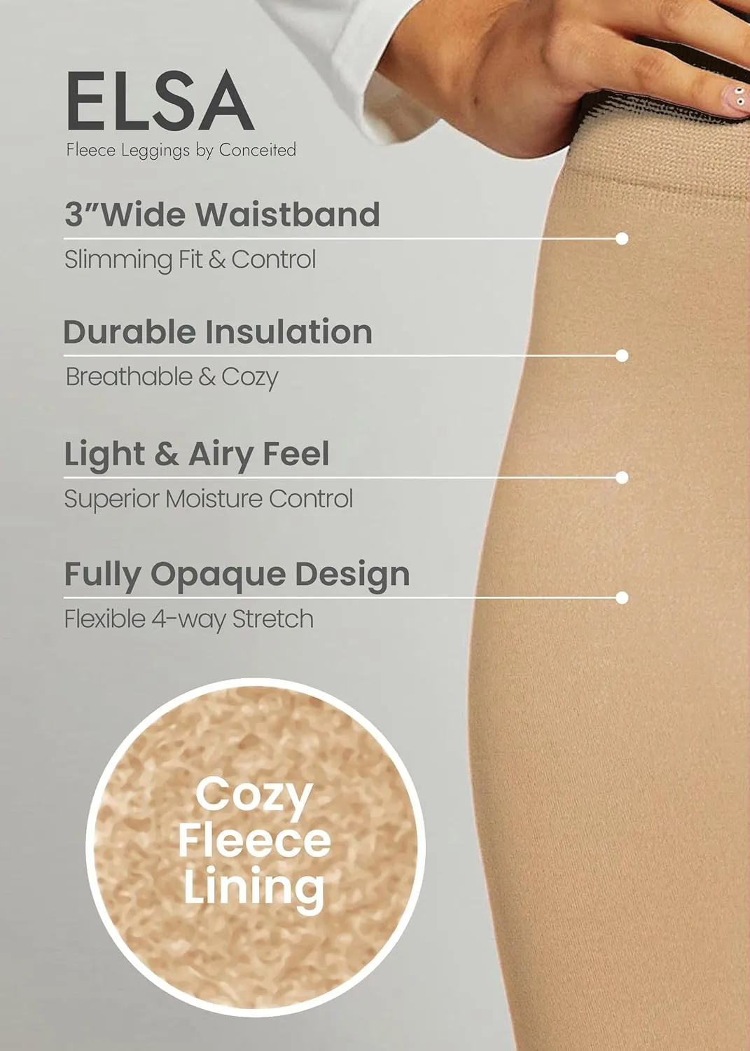 Conceited Fleece Lined Leggings Women - Regular and Plus Size Tights - Premium Fabric in Many Colors