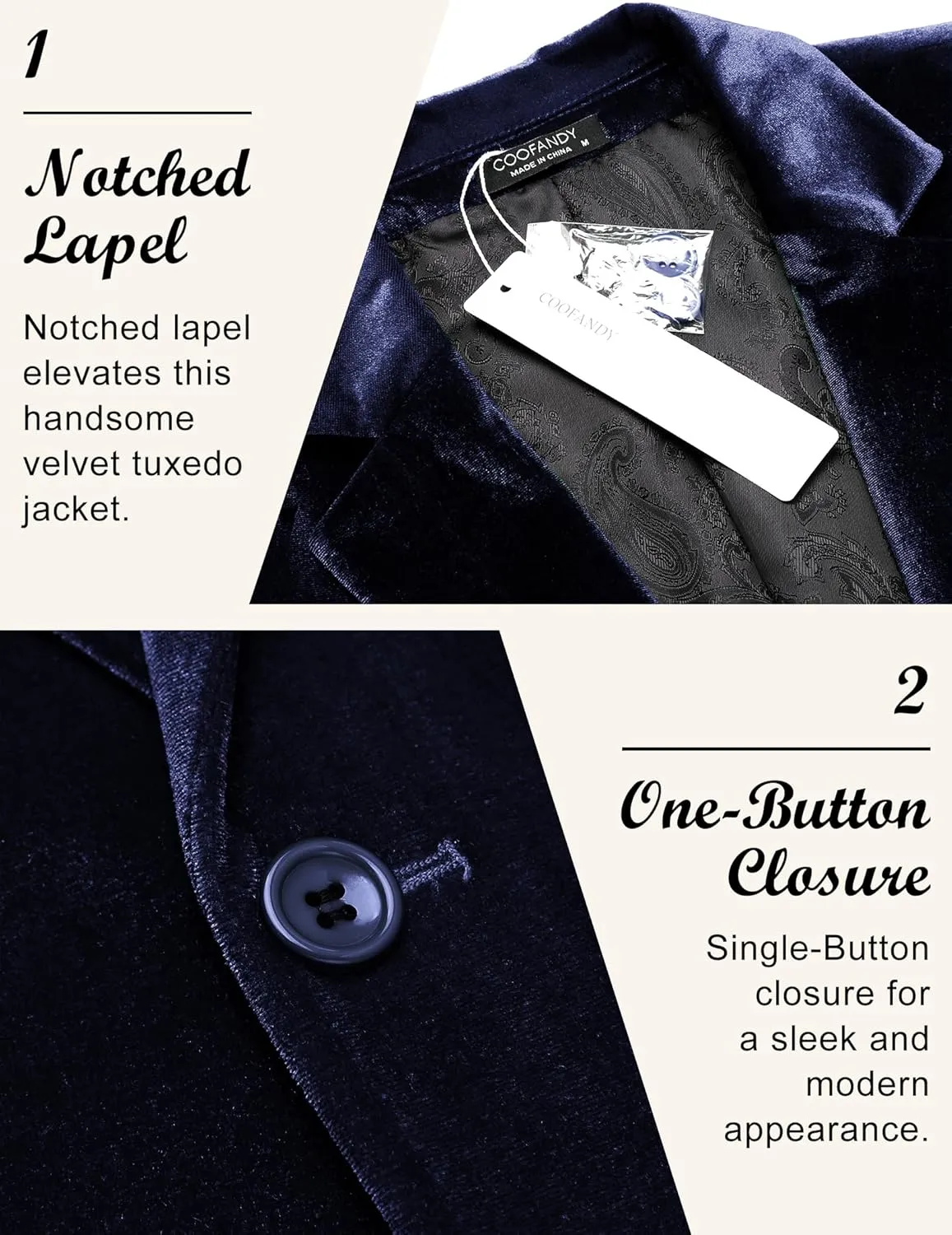 COOFANDY Men's Velvet Blazer Notched Lapel Velour Suit Jacket One Button Tuxedo Jackets for Wedding Prom Party Dinner