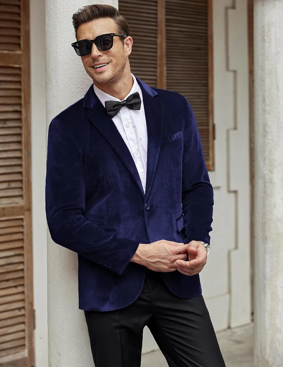 COOFANDY Men's Velvet Blazer Notched Lapel Velour Suit Jacket One Button Tuxedo Jackets for Wedding Prom Party Dinner