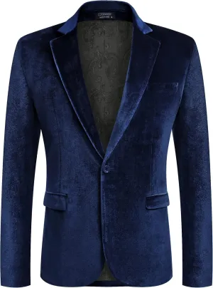 COOFANDY Men's Velvet Blazer Notched Lapel Velour Suit Jacket One Button Tuxedo Jackets for Wedding Prom Party Dinner