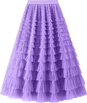 COZYPOIN Girls Tulle Skirts Elastic High Waisted A Line Layered Ruffles Mesh Long Tiered Tutu Skirt Party Outfit 5-14T