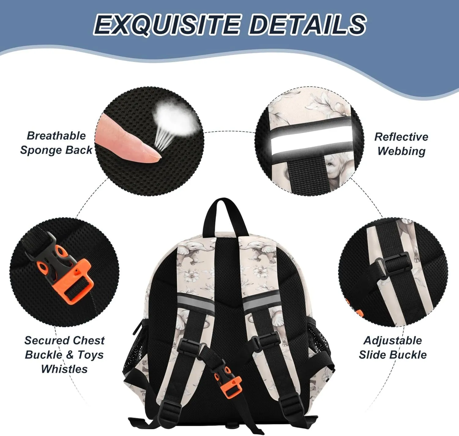 Cute Ears Kids Sport Backpack Leash Kids Boy's/Girl's Anti-Lost Personalized Mini Bag with Reflective Strip S Beauty Elephant