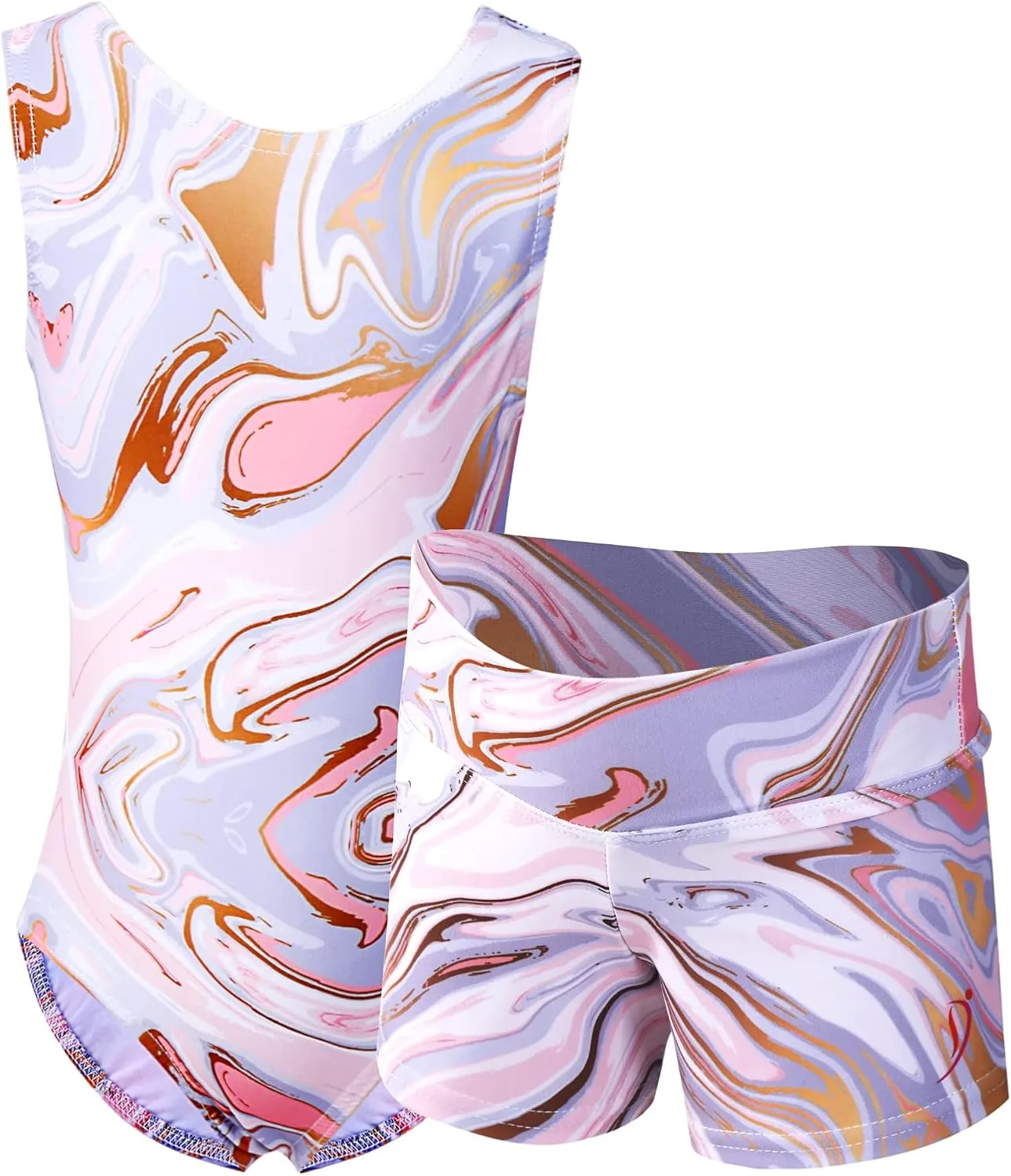 Dancina Marble Line Gymnastics Leotards for Girls with Shorts for Ages 4-16