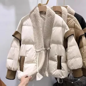 Dawery Stitching Buckle Cotton-Padded Jacket Women's Winter Plus Size Overcoat Parkas Bread Cotton Coats