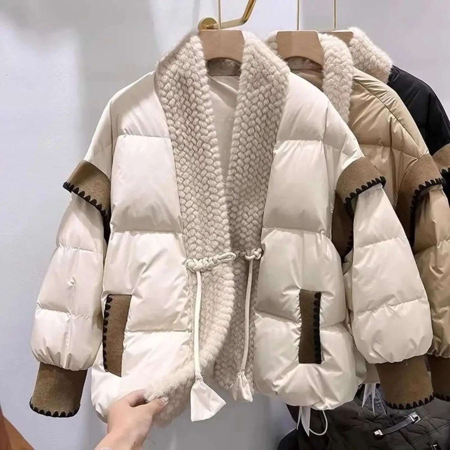Dawery Stitching Buckle Cotton-Padded Jacket Women's Winter Plus Size Overcoat Parkas Bread Cotton Coats