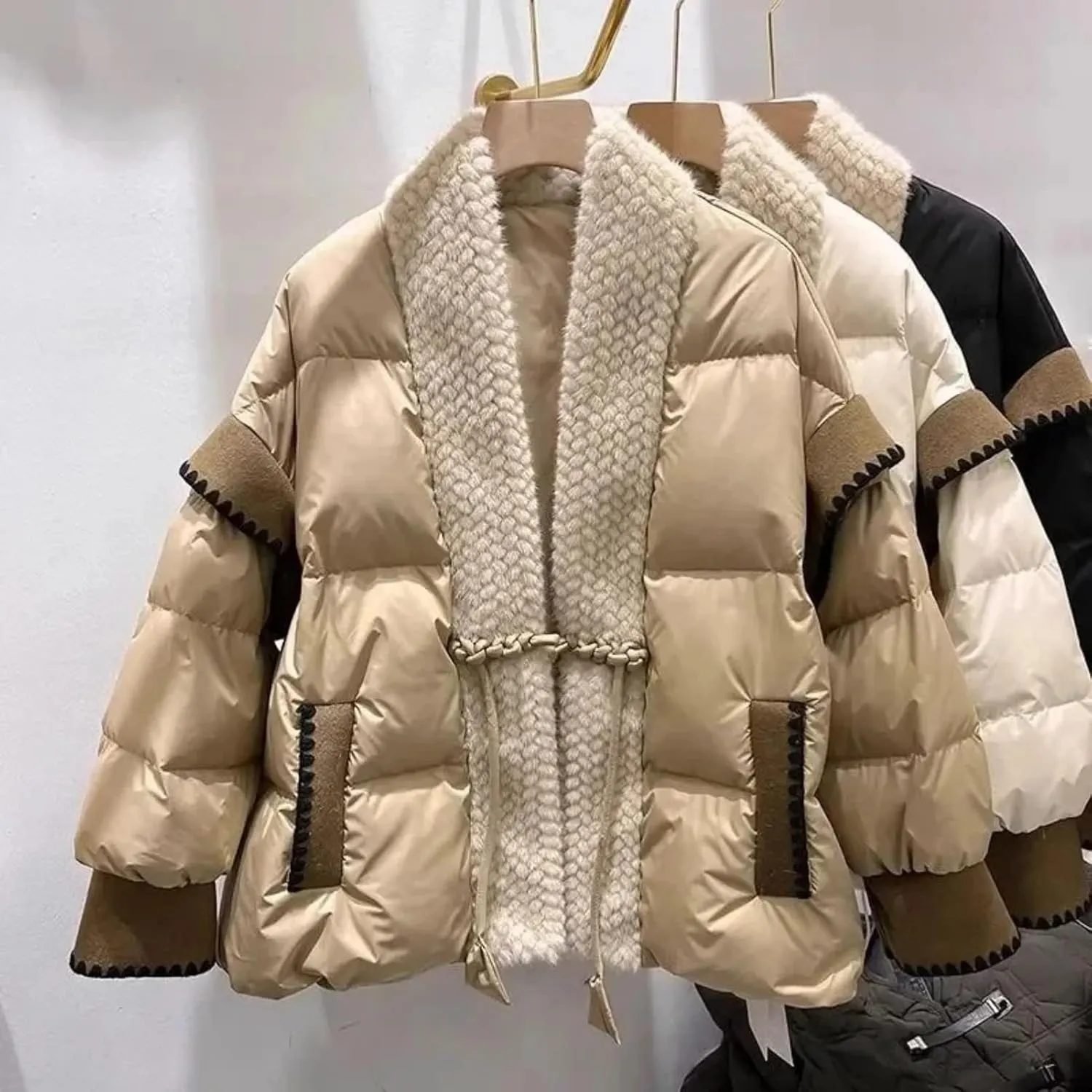 Dawery Stitching Buckle Cotton-Padded Jacket Women's Winter Plus Size Overcoat Parkas Bread Cotton Coats
