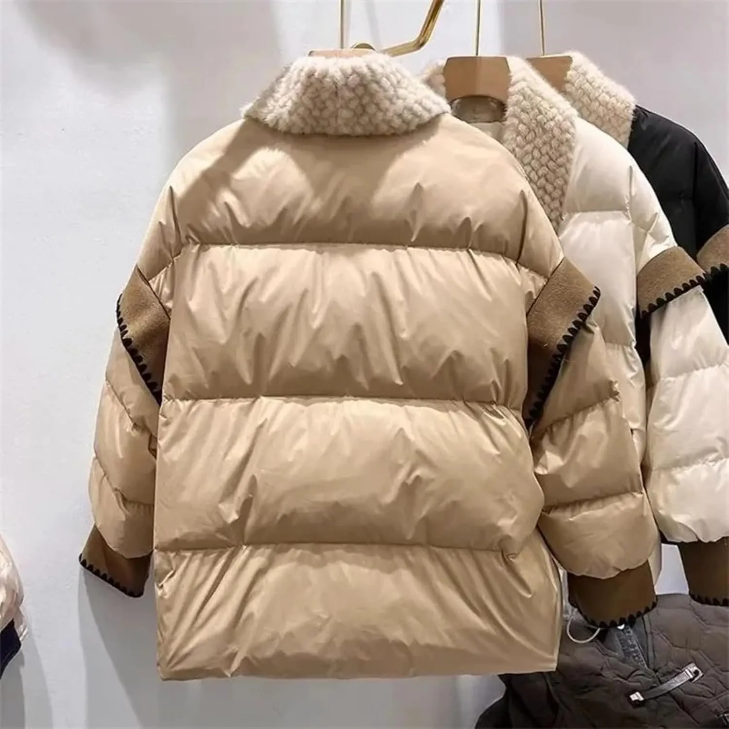 Dawery Stitching Buckle Cotton-Padded Jacket Women's Winter Plus Size Overcoat Parkas Bread Cotton Coats