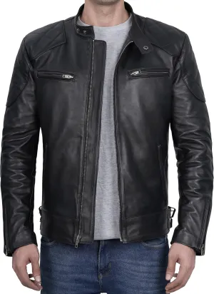 Decrum Leather Jacket Men - Real Lambskin Cafe Racer Style Casual Motorcycle Leather Jackets For Mens