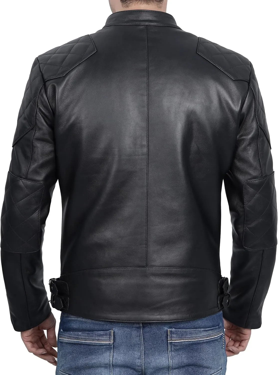 Decrum Leather Jacket Men - Real Lambskin Cafe Racer Style Casual Motorcycle Leather Jackets For Mens