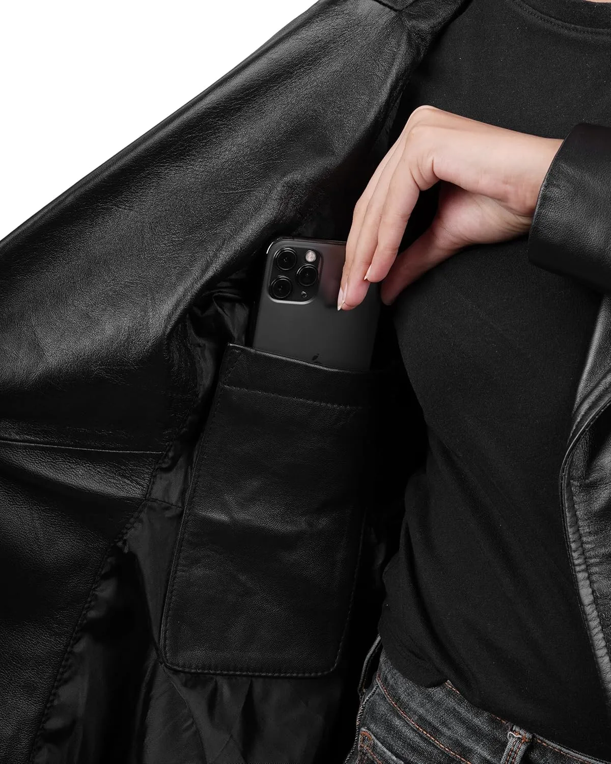 Decrum Leather Peplum Jackets for Women - Real Lambskin Brown Purple Red & Black Leather Jacket Women