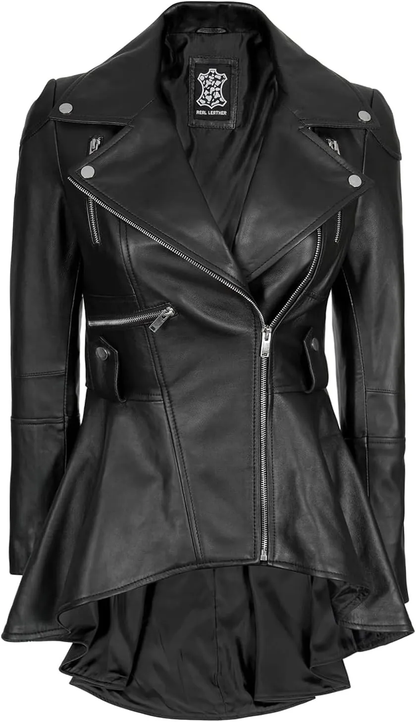 Decrum Leather Peplum Jackets for Women - Real Lambskin Brown Purple Red & Black Leather Jacket Women