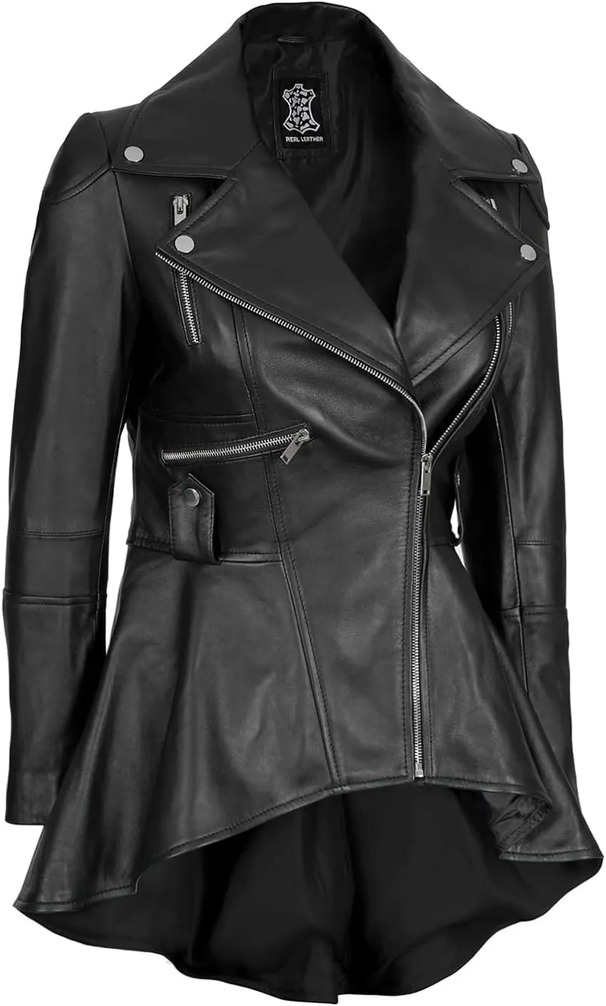 Decrum Leather Peplum Jackets for Women - Real Lambskin Brown Purple Red & Black Leather Jacket Women
