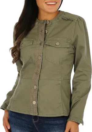 Democracy Women's Button Front Crochet Trim Jacket