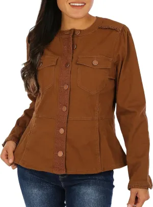 Democracy Women's Button Front Crochet Trim Jacket
